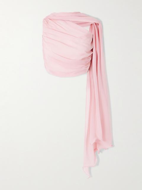 POSSE Solene Asymmetric Draped Ruched Georgette Top