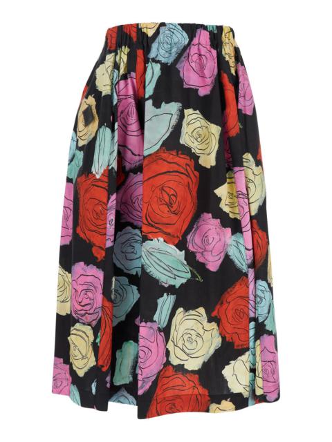 Marni Women Multicolor Midi Skirt With Elastic Waist And All-Over Floral Motif In Cotton Woman