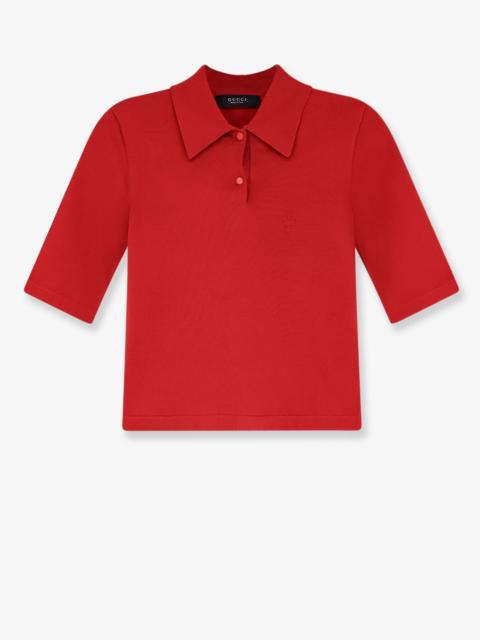 GUCCI Gucci Fine Stretch Silk Knit Polo Shirt Red