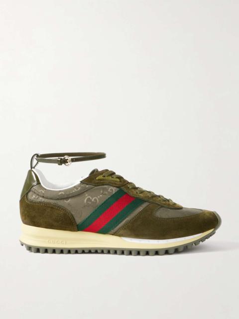Nora webbing-trimmed suede and canvas-jacquard sneakers Green