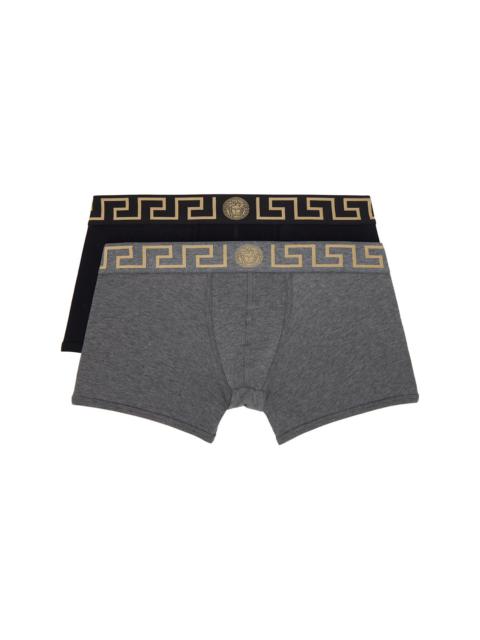 Two-Pack Black & Gray Greca Border Long Boxer Briefs