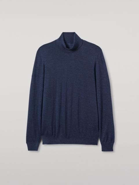 Johnstons of Elgin Fin Navy Cashmere Roll Neck Jumper