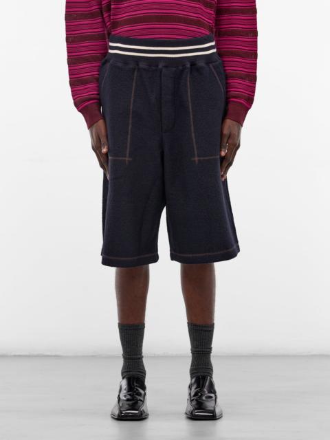 WALES BONNER Navy October Wool Varsity Shorts