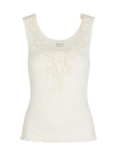 Chloé Chloe Guipure Lace-trimmed Ribbed Cotton Tank