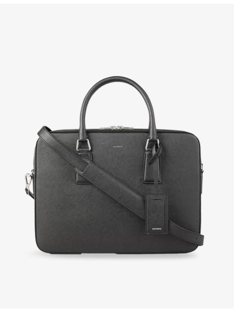 Sandro Large logo-embossed faux-leather briefcase