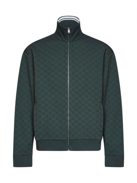 GUCCI Gucci Men Dark Green Technical Gg Jersey Zipped Tracktop