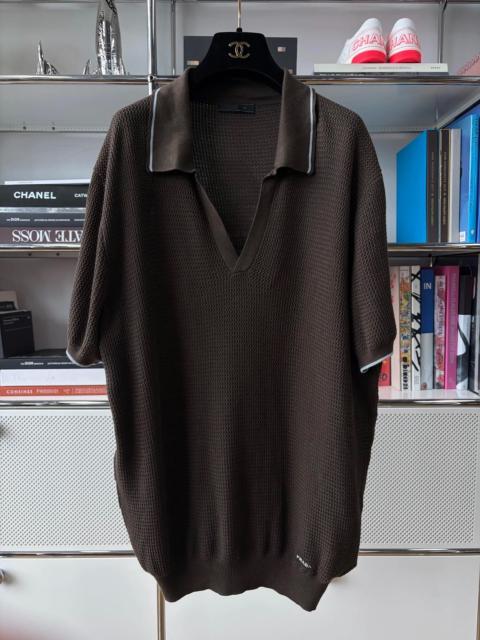 Prada Prada 25ss Ebony V-neck Unbuttoned Ice Silk Cotton Men's Knitted Short-Sleeve Polo Shirt