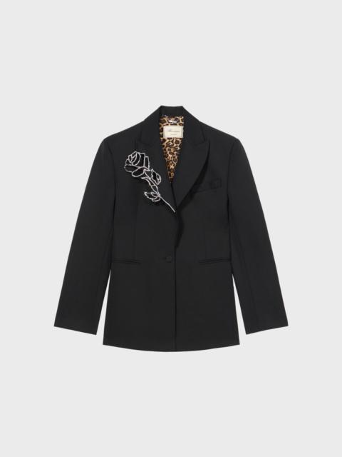 Blumarine WOOL JACKET WITH LASER-CUT EMBROIDERY AND RHINESTONES