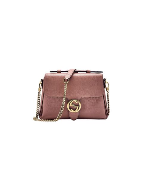 GUCCI GG Marmont Pebbled Leather Interlocking Top Handle Bag Pink