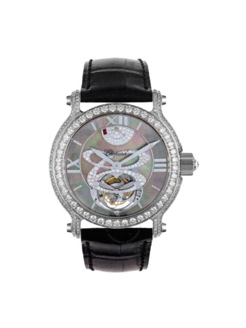 Chopard Chopard Classic Black Mother of Pearl Dial 18kt White Gold Diamond Black Leather Tourbillon Ladies W