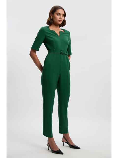 KAREN MILLEN Petite Structured Crepe Forever Notch Neck Belted Tailored Jumpsuit