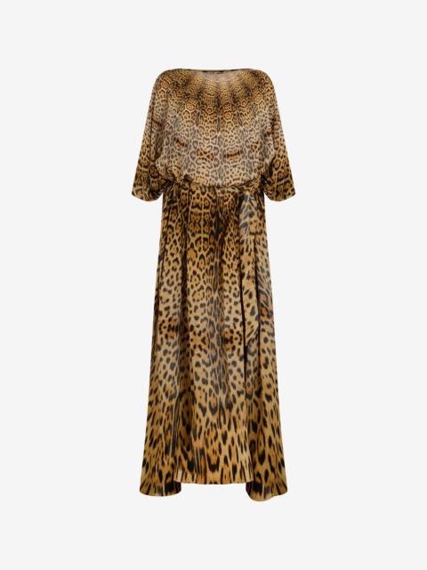 Roberto Cavalli Long silk dress with Jaguar Skin print