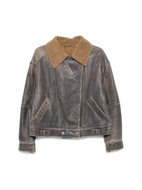 MANOKHI shearling-collar leather jacket