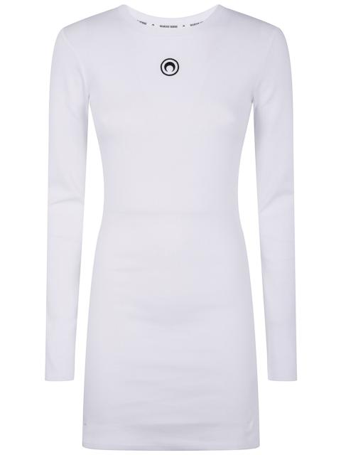 Marine Serre "Moon" Logo Ribbed Jersey Long Sleeves Mini Crewneck Dres