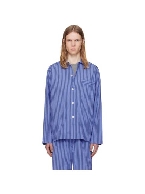 TEKLA Navy Poplin Long-Sleeved Pyjama Shirt