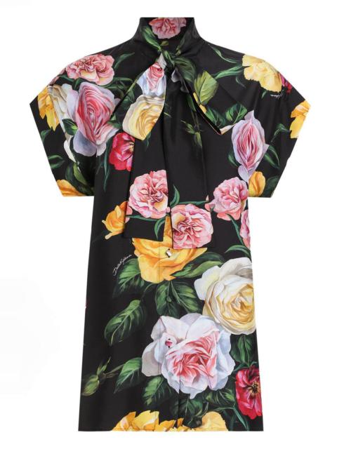 Dolce & Gabbana Peonie Tie Neck Blouse