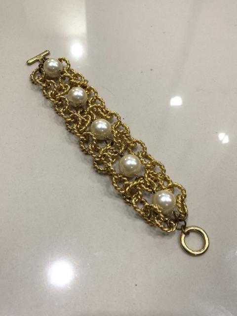 Other Designers Vintage - VTG BYZANTINE LINK NATURAL PEARL GOLD TONE BRACELET
