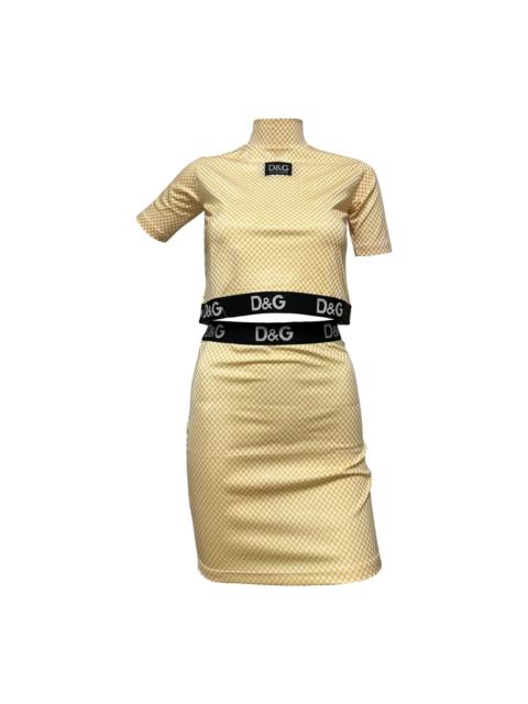 D&G - D&G 1995 Checkered Logo Trim Short Sleeve Top and High Rise Midi Skirt Set Up