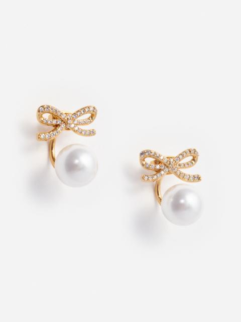 self-portrait Gold Bow Pearl Jacket Earrings