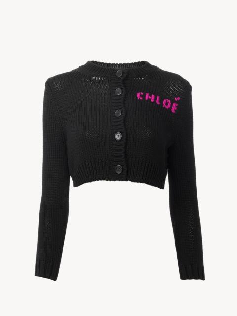Chloé CROPPED FITTED LOGO CARDIGAN IN A COTTON KNIT
