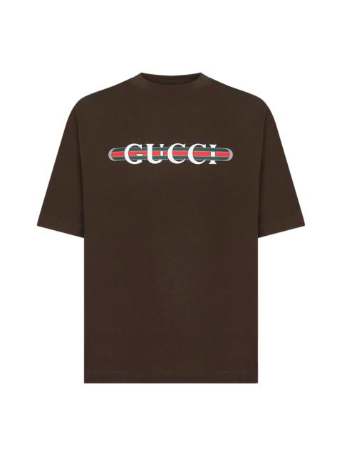 Gucci Men Brown Cotton Jersey Printed T-Shirt