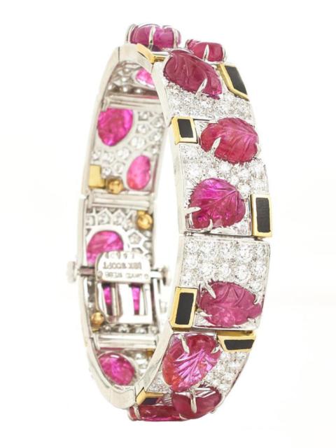 DAVID WEBB Ruby Diamond Black Couture Leaf Bracelet