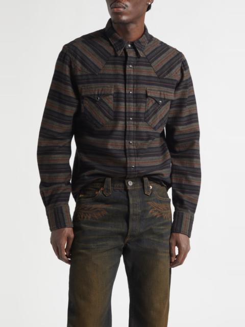 RRL by Ralph Lauren Double RL Slim Fit Plaid Twill Western Shirt in Dark Navy Multi at Nordstrom
