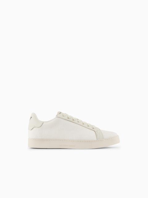 EMPORIO ARMANI Nylon sneakers with jacquard all-over eagle