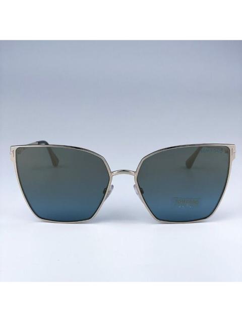 TOM FORD NEW Tom Ford FT0653/S 28V Gold Rose Blue Mirrored Metal Cat Eye Women Sunglasses