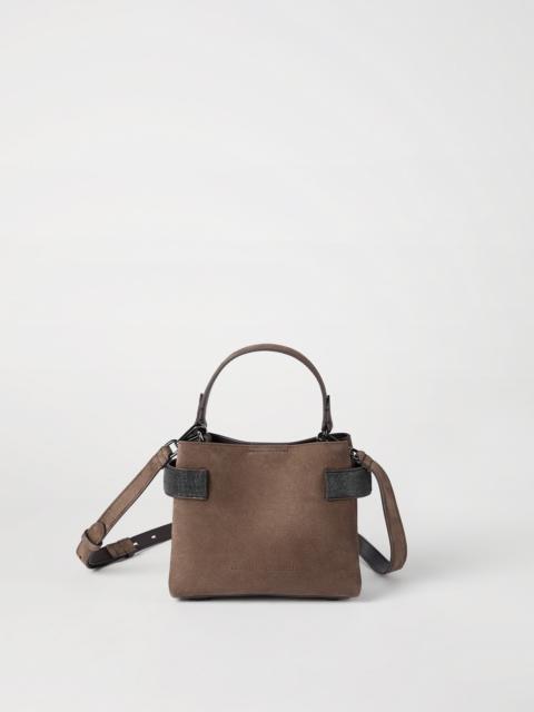 Brunello Cucinelli Essence small top-handle bag in suede with precious bands