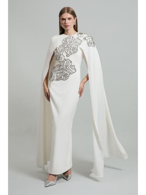 KAREN MILLEN Petite Placed Floral Crystal Embellished Tailored Drama Cape Maxi Dress