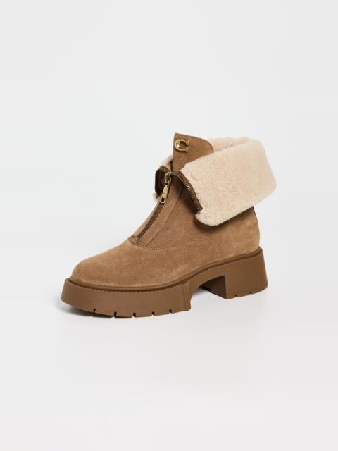 COACH Leah Platform Suede Shearling Zip Booties