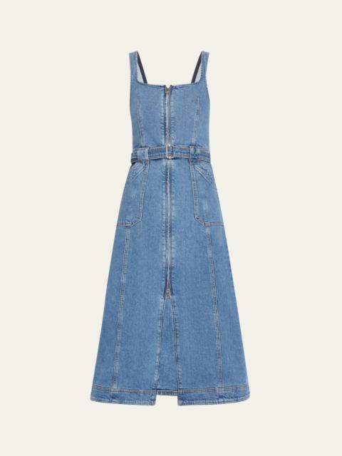 Manson Zip-Front Denim Midi Dress