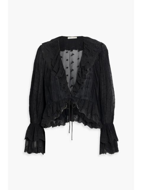 Alice + Olivia Tenney ruffled embroidered chiffon blouse