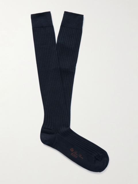 Loro Piana Sottile Ribbed Wool, Cashmere and Silk-Blend Socks Blue