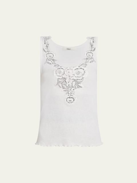Chloé Ribbed Lace-Front Tank