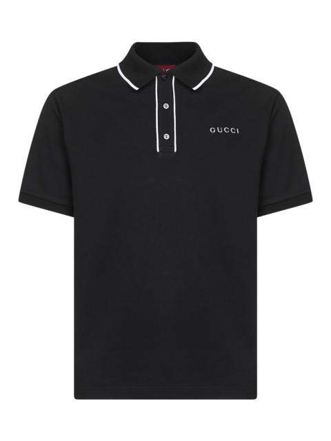 Gucci Men Black Cotton Piquet Embroidered Polo Shirt