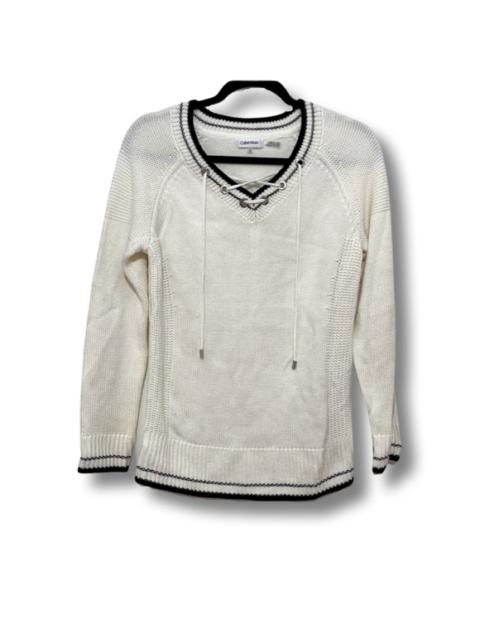 Other Designers Calvin Klein Beige Sweater with Lace Up Neck