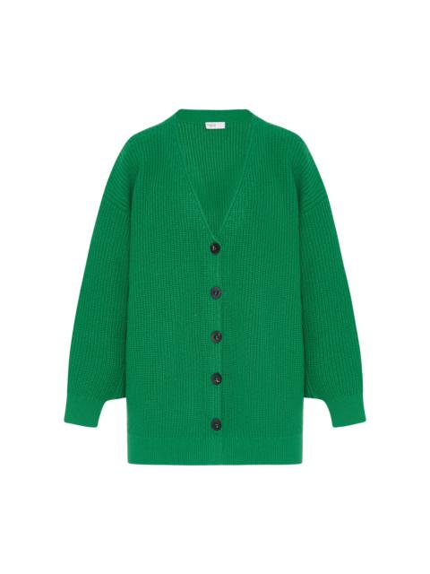 ROSETTA GETTY Rib-Paneled Wool-Cashmere Cardigan green