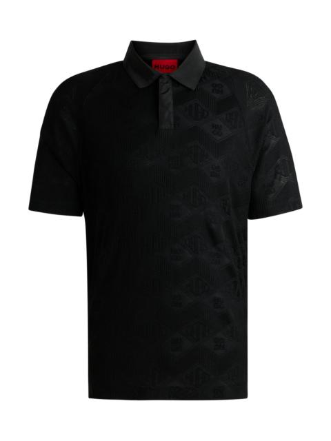 HUGO LOGO-PATTERN POLO SHIRT WITH CONTRAST PLACKET