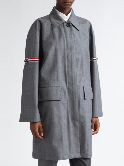 Thom Browne Thom Browne Tricolor Armband Water Resistant Wool Blend Twill Coat in Medium Grey at Nordstrom