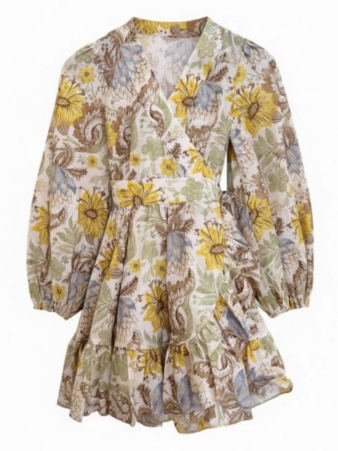 Zimmermann Daylight Mini Wrap Dress in Stamp Floral Cream