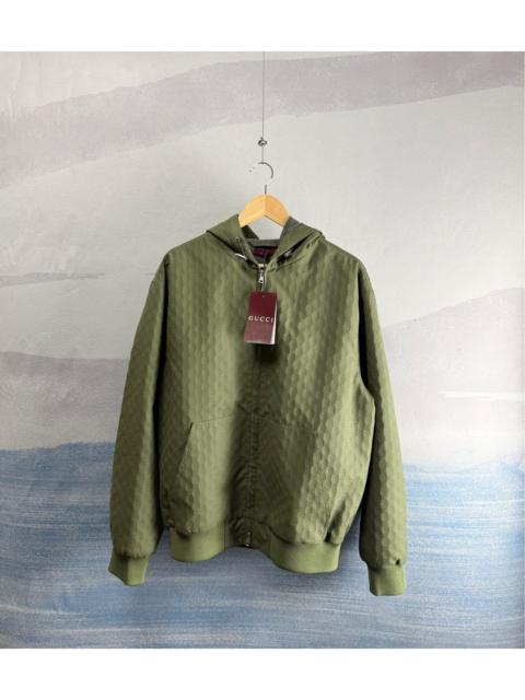 GUCCI Gucci Army Green Quilted Zip-Up Jacket with All-Over Embossed Logo