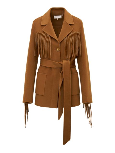 LoveShackFancy Maebella Fringed Wool Blazer brown