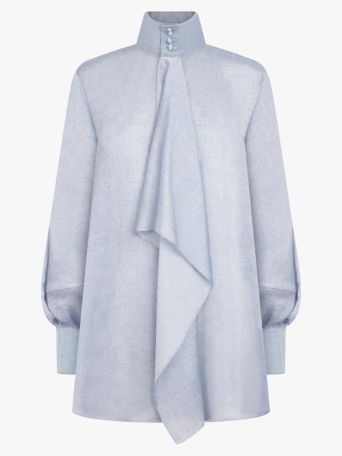 sacai DENIM PRINT LAYERED MINI DRESS WITH HIGH NECK | LIGHT BLUE