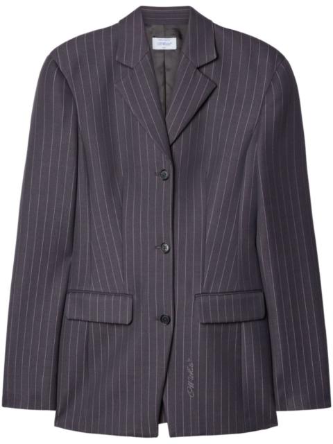 embroidered-logo pinstripe-pattern blazer