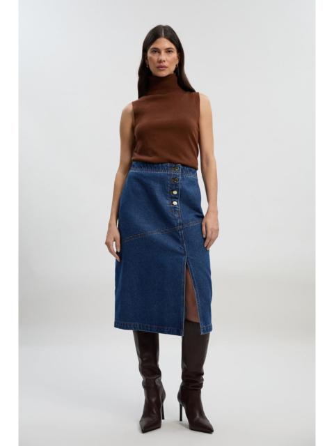 KAREN MILLEN Denim Asymmetric Button Front A line Skirt