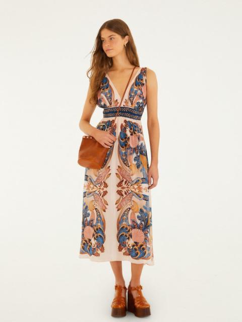 FARM RIO Soft Pink Garden Scarf V Neck Midi Dress