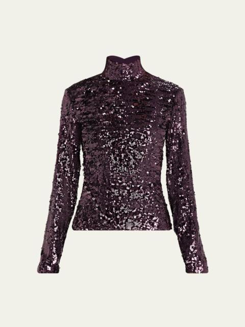 rabanne Mock-Neck Sequined Long-Sleeve Top