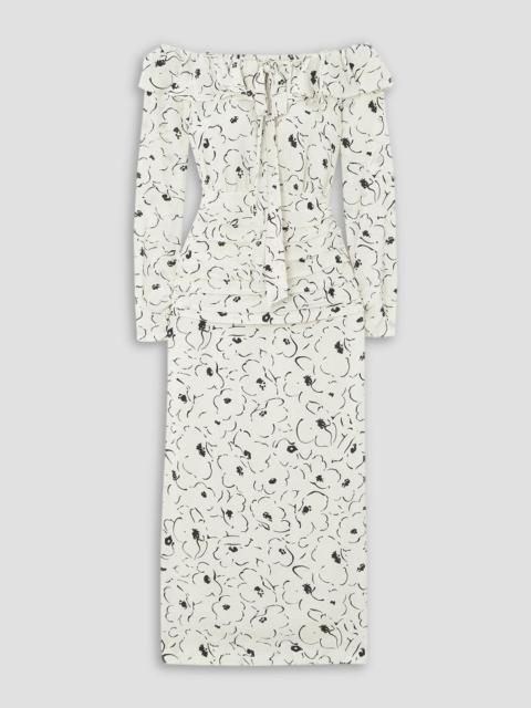 Alessandra Rich Off-the-shoulder floral-print silk crepe de chine midi dress